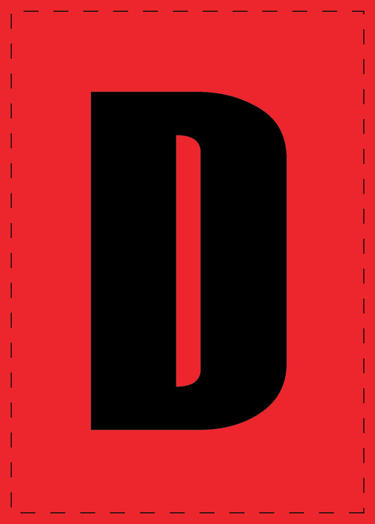 Letter D adhesive letters and number stickers black font Red background ES-BGPVC-D-14