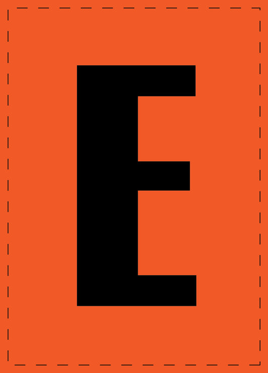 Letter E adhesive letters and number stickers black font orange background ES-BGPVC-E-8