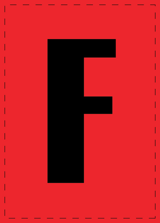 Letter F adhesive letters and number stickers black font Red background ES-BGPVC-F-14
