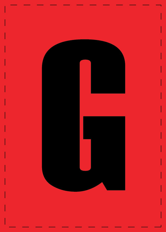 Letter G adhesive letters and number stickers black font Red background ES-BGPVC-G-14