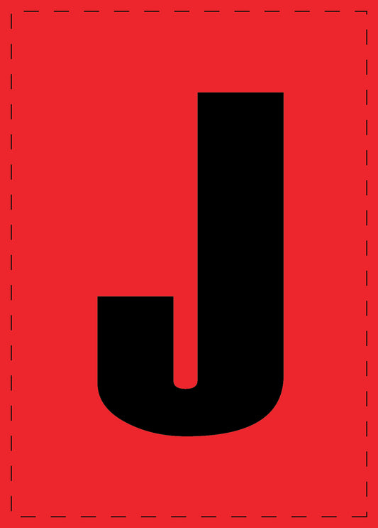 Letter J adhesive letters and number stickers black font Red background ES-BGPVC-J-14