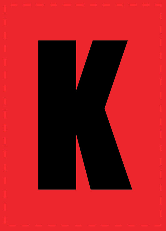 Letter K adhesive letters and number stickers black font Red background ES-BGPVC-K-14