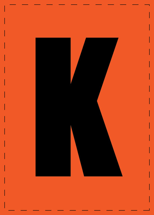 Letter K adhesive letters and number stickers black font orange background ES-BGPVC-K-8
