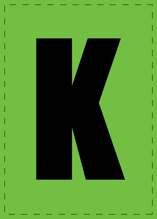Letter K adhesive letters and number stickers black font green background ES-BGPVC-K-67