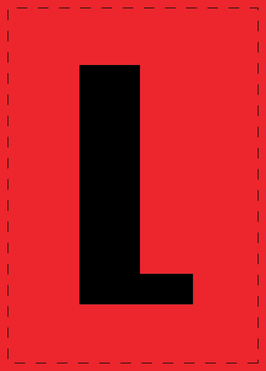 Letter L adhesive letters and number stickers black font Red background ES-BGPVC-L-14