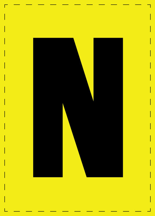 Letter N adhesive letters and number stickers black font yellow background ES-BGPVC-N-3