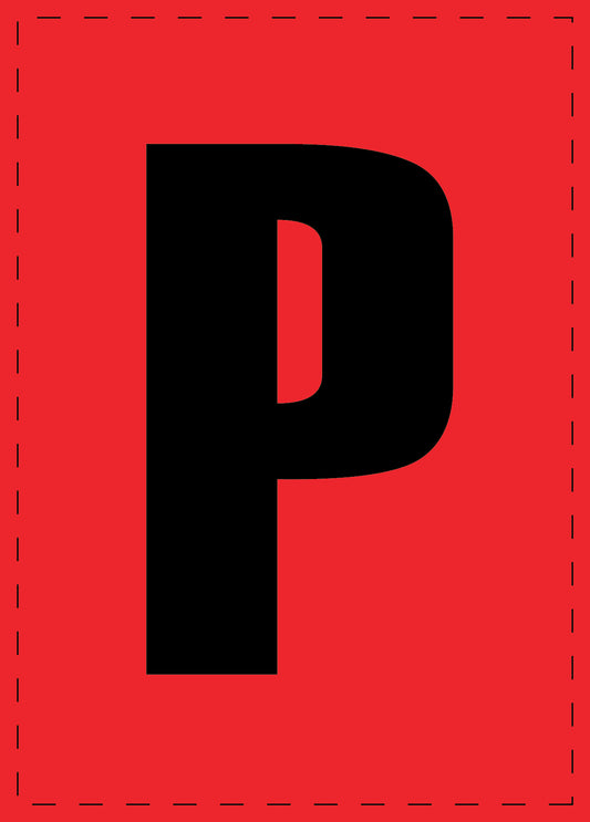 Letter P adhesive letters and number stickers black font Red background ES-BGPVC-P-14