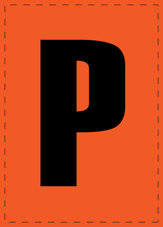 Letter P adhesive letters and number stickers black font orange backgroundES-BGPVC-P-8