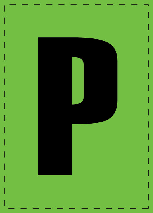 Letter P adhesive letters and number stickers black font green background ES-BGPVC-P-67