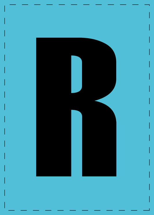 Letter R adhesive letters and number stickers black font blue background ES-BGPVC-R-50