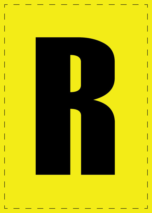 Letter R adhesive letters and number stickers black font yellow background ES-BGPVC-R-3
