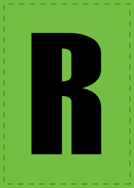 Letter R adhesive letters and number stickers black font green background ES-BGPVC-R-67