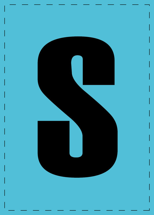 Letter S adhesive letters and number stickers black font blue background ES-BGPVC-S-50
