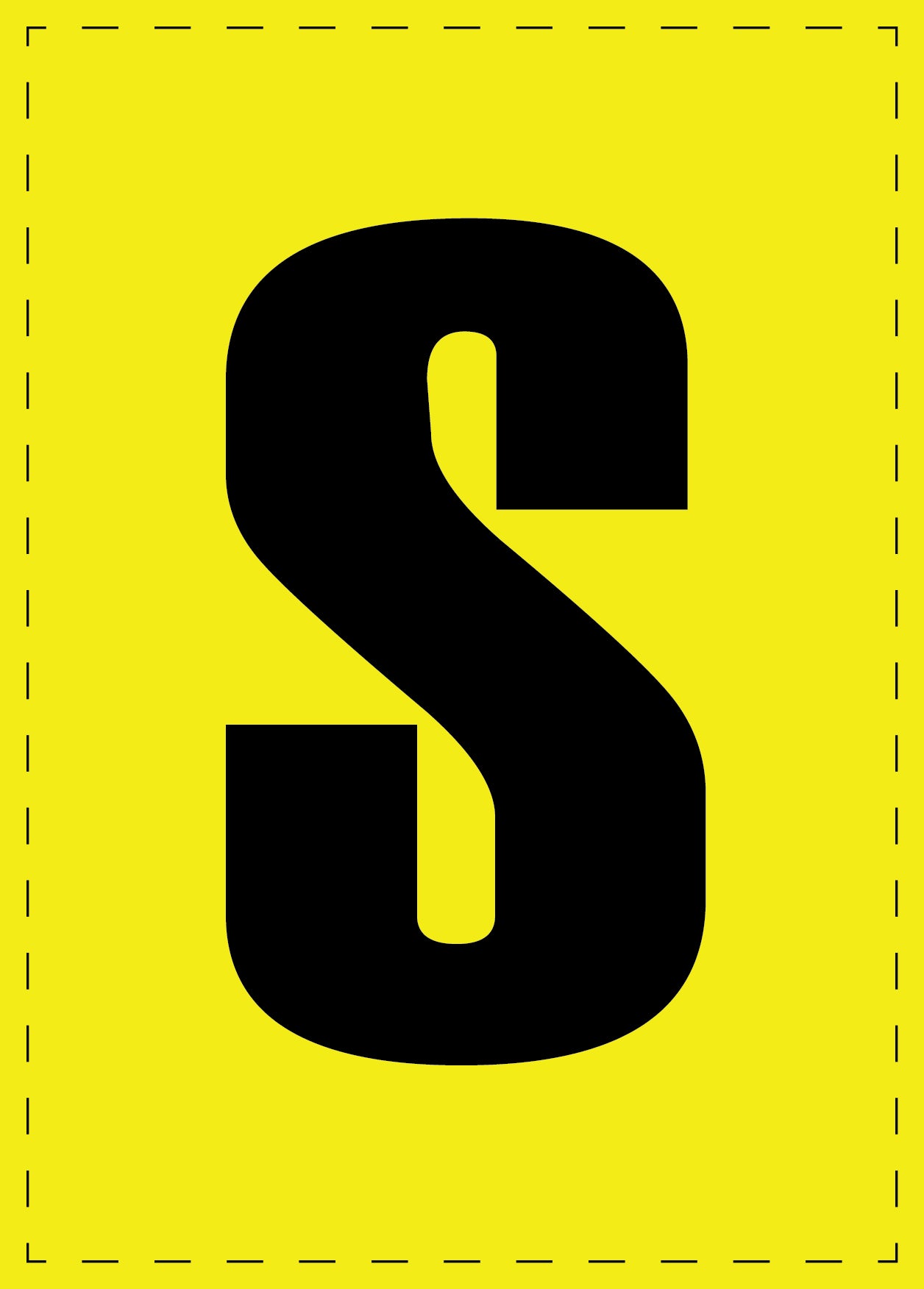 Letter S adhesive letters and number stickers black font yellow background ES-BGPVC-S-3