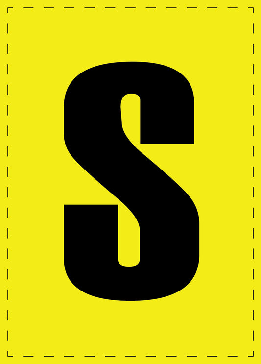 Letter S adhesive letters and number stickers black font yellow background ES-BGPVC-S-3