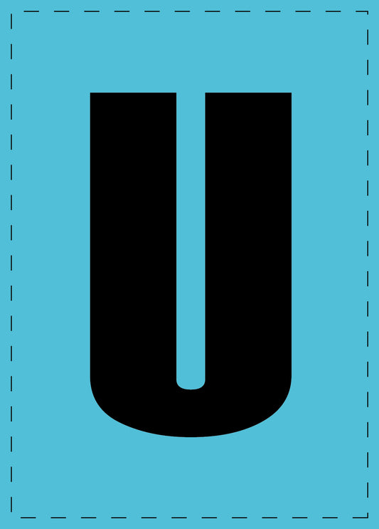 Letter U adhesive letters and number stickers black font blue background ES-BGPVC-U-50