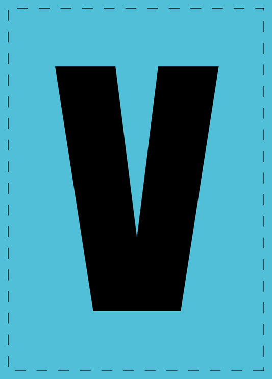 Letter V adhesive letters and number stickers black font blue background ES-BGPVC-V-50