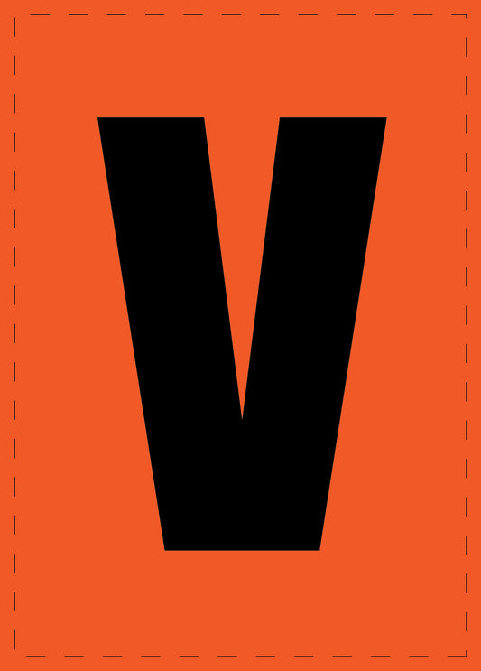 Letter V adhesive letters and number stickers black font orange background ES-BGPVC-V-8