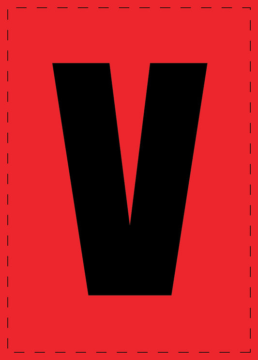 Letter V adhesive letters and number stickers black font Red background ES-BGPVC-V-14