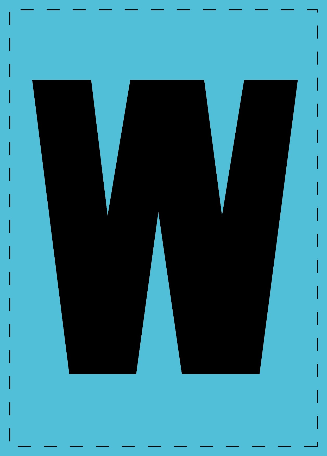 Letter W adhesive letters and number stickers black font blue background ES-BGPVC-W-50