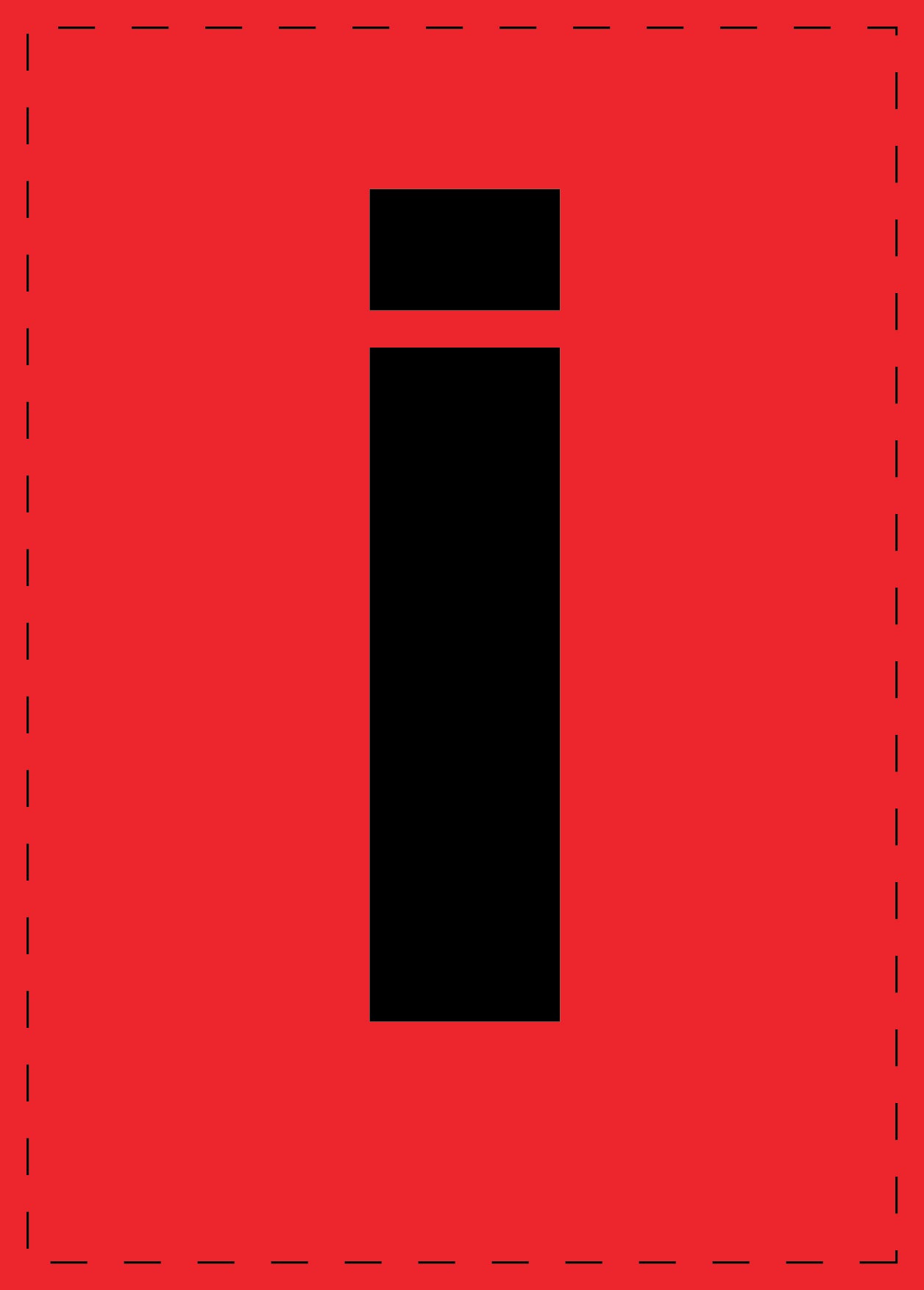Letter i adhesive letters and number stickers black font Red background ES-BKPVC-I-14