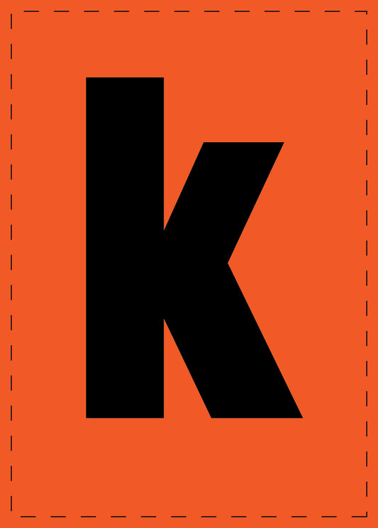 Letter k adhesive letters and number stickers black font orange background ES-BKPVC-K-8