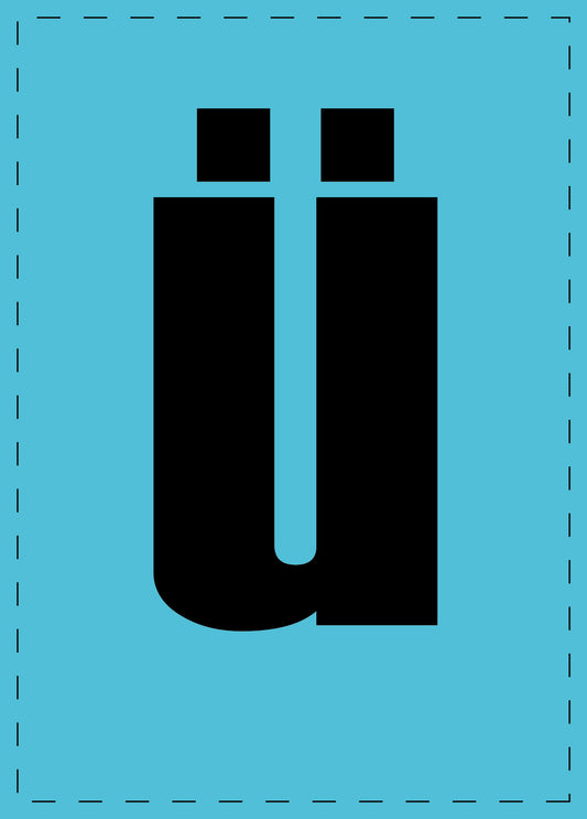 Letter ü adhesive letters and number stickers black font blue background ES-BKPVC-UE-50