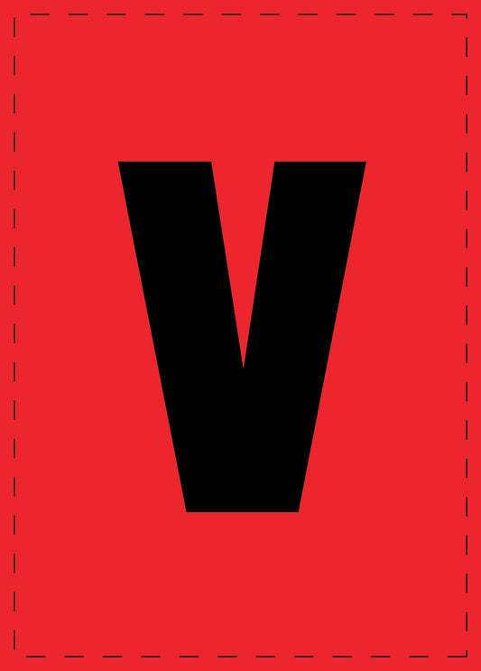 Letter v adhesive letters and number stickers black font Red background ES-BKPVC-V-14