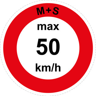 Speed sticker "M+S max 50 km/h red border" LH-CAR1600-50