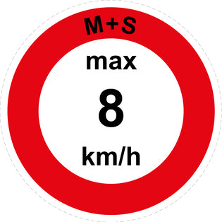 Speed sticker "M+S max 8 km/h red border" LH-CAR1600-8