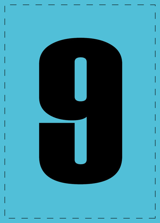 Letter 9 adhesive letters and number stickers black font blue background ES-NPVC-9-50