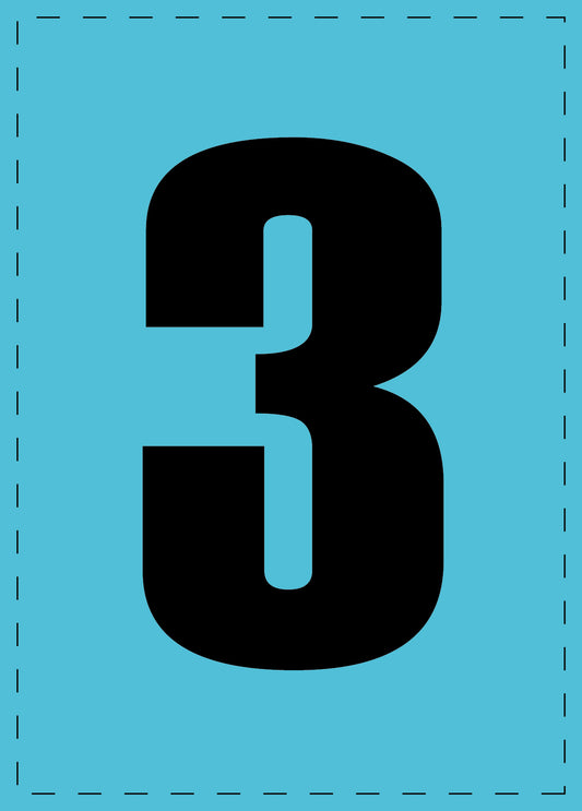 Letter 3 adhesive letters and number stickers black font blue background ES-NPVC-4-50