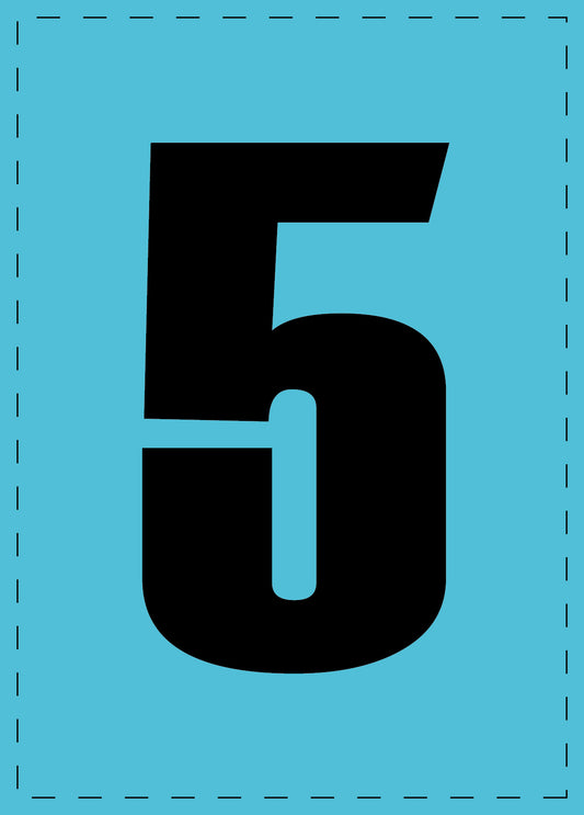 Letter 5 adhesive letters and number stickers black font blue background ES-NPVC-5-50