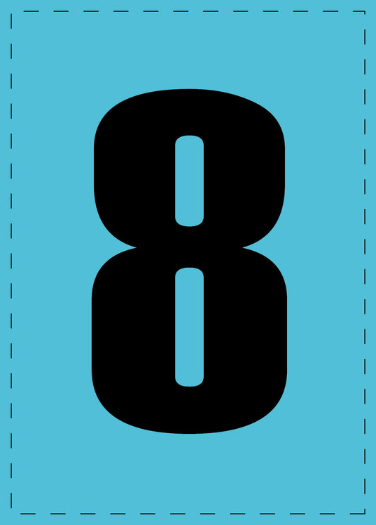 Letter 8 adhesive letters and number stickers black font blue background ES-NPVC-8-50