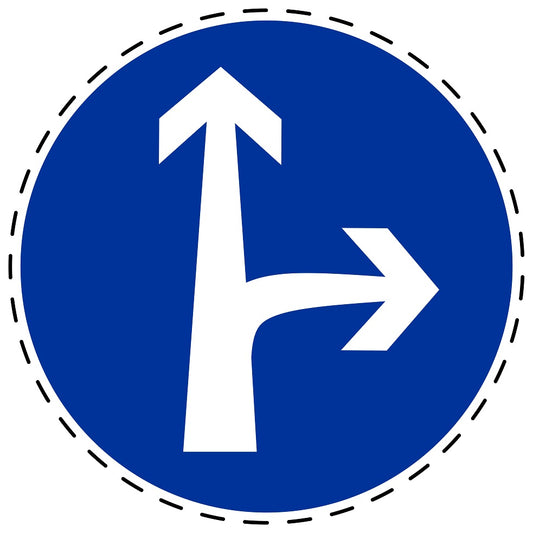 Mandatory stickers "Straight or right" made of PVC plastic, LH-SIM1060