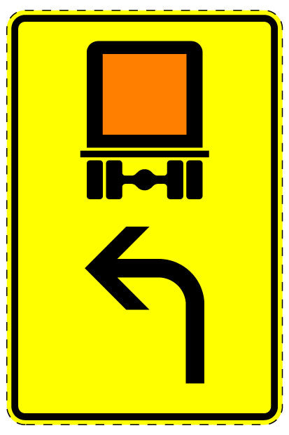 1 Stuk of traffic sign "Vehicles carrying hazardous materials that require labeling – pointing left" 2-15 cm LH-Verk-442-12