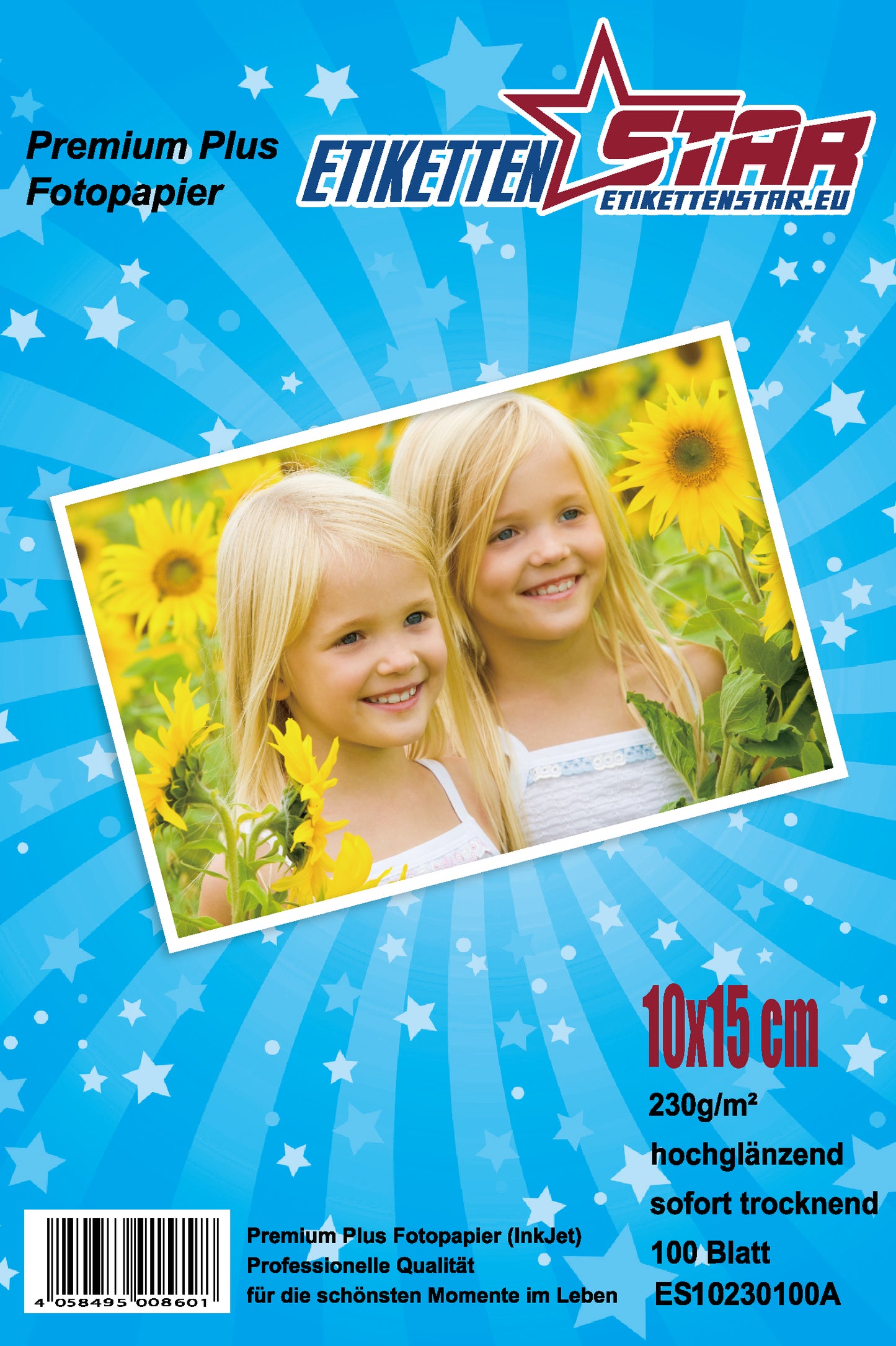 100 sheets of 10x15cm 230g/m² photo paper HGlossy+waterproof from LabelsStar ES10230100A