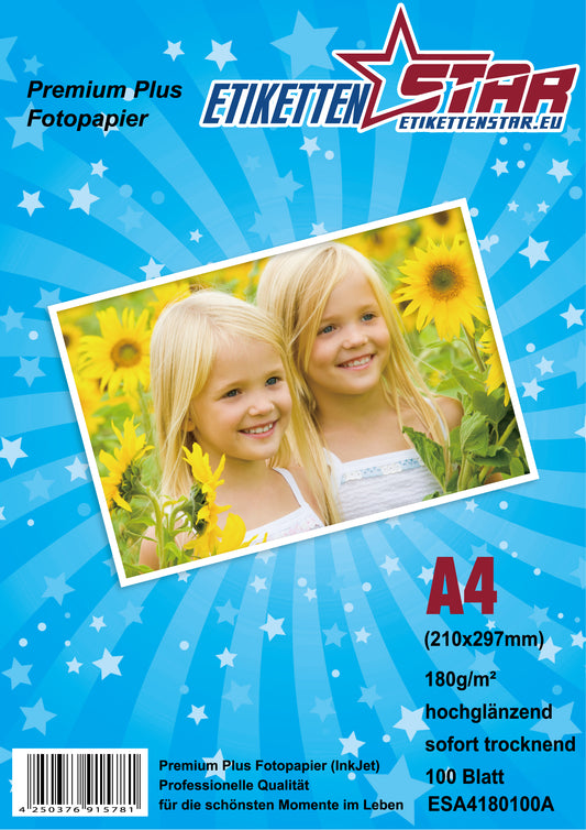 100 sheets of A4 180g/m² photo paper HGlossy+waterproof from LabelsStar ESA4180100A