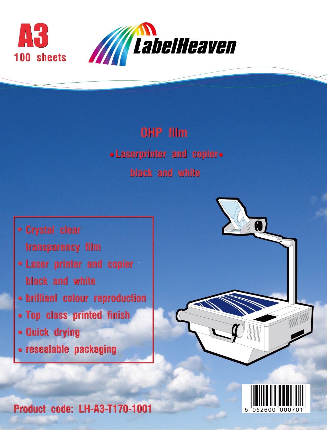 100 sheets A3 overhead film LH-A3-T175-100 (OHP) film transparent-crystal clear for color laser printers and copiers