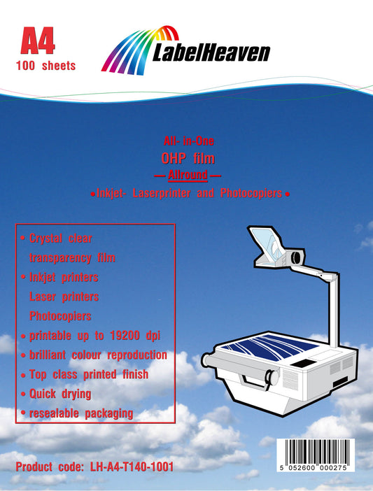 100 sheets A4 overhead film LH-A4-T140-100 (OHP) film transparent-crystal clear for inkjet printers