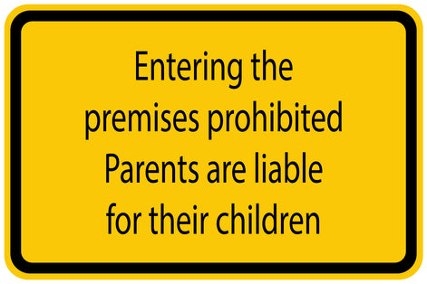 Construction site sticker "Entering the premises prohibited Parents are liable for their children" yellow LH-BAU-1080