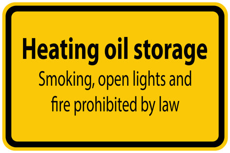 Construction site sticker "Heating oil storage Smoking, open lights and fire prohibited by law" yellow LH-BAU-1350