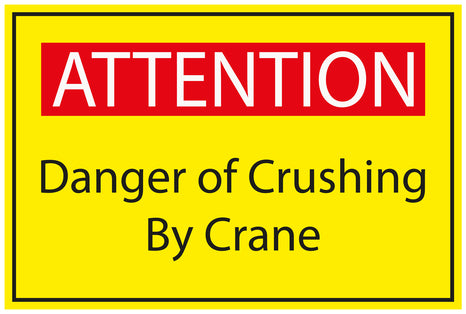 Construction site sticker "ATTENTION Danger of crushing by crane" yellow LH-BAU-1840