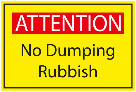 Construction site sticker "ATTENTION No dumping rubbish" yellow LH-BAU-1910