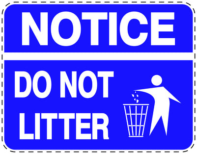 Garbage bin sticker "Notice, Do not litter" blue horizontal LH-LITTER-H-10000-44