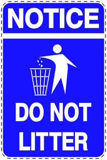 Garbage bin sticker "Notice, Do not litter" blue vertical LH-LITTER-V-10000-44