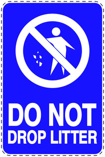 Garbage bin sticker "Do not drop litter" blue vertical LH-LITTER-V-10400-44