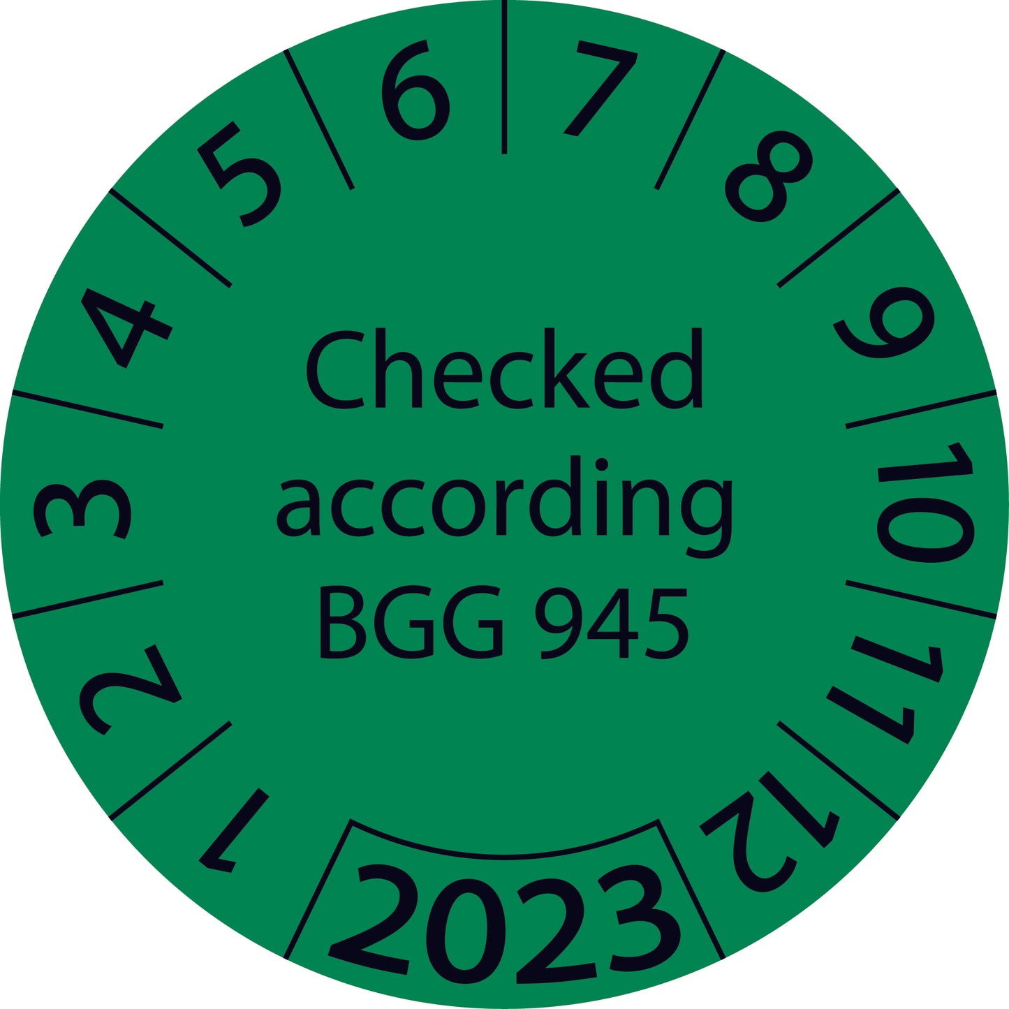 One-year test labels, tested according to BGG 945, starting year: 2023 made of paper or plastic ES-PRBGG945-1-2023