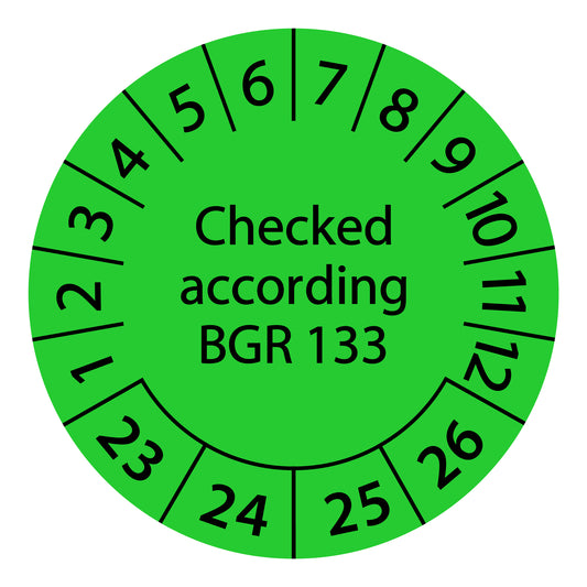 Multi-year test labels, tested according to BGR 133, starting year: 2023 made of paper or plastic ES-PRBGR133-4-2023