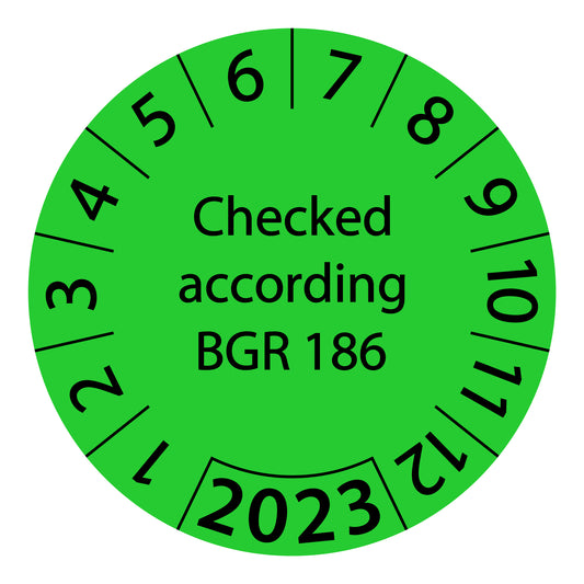 One-year test labels, tested according to BGR 186, starting year: 2023 made of paper or plastic ES-PRBGR186-1-2023